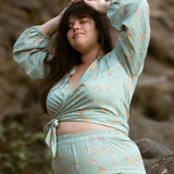 YIREH Zoe Wrap Top in Sage - Rayon Women's Top (w/ Sumi Pant in Sage)