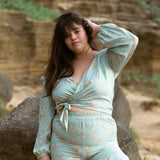 YIREH Zoe Wrap Top in Sage - Rayon Women's Top (w/ Sumi Pant in Sage)