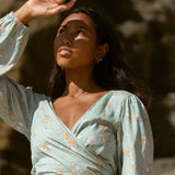 YIREH Zoe Wrap Top in Sage - Rayon Women's Top (w/ Sumi Pant in Sage)