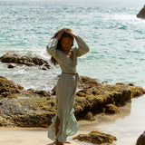 YIREH Zoe Wrap Top in Sage - Rayon Women's Top (w/ Sumi Pant in Sage)