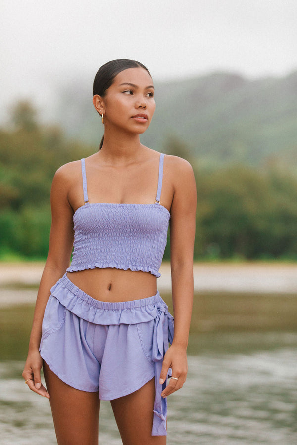 YIREH Rumi Bandeau in Lilac - Rayon Women's Top (w/ Pantai Short in Lilac)