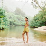 YIREH Pantai Short in Pantai Short in Turmeric - Rayon Women's Shorts (w/ Rumi Bandeau in Pantai Short in Turmeric)