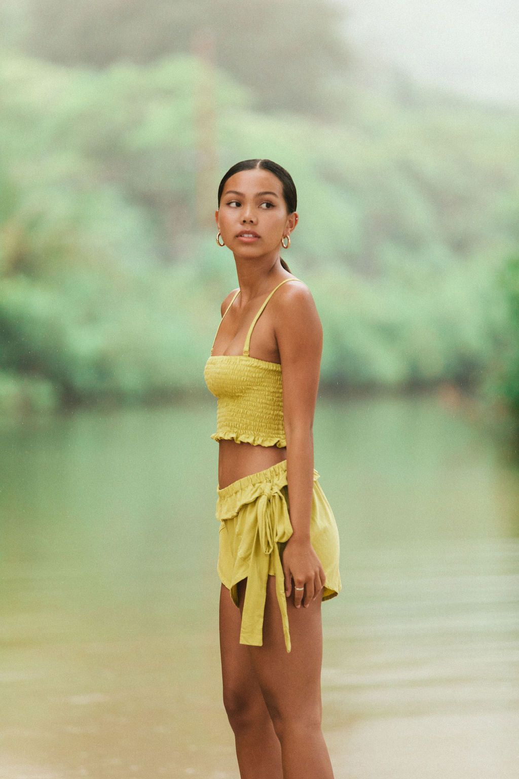 YIREH Pantai Short in Pantai Short in Turmeric - Rayon Women's Shorts (w/ Rumi Bandeau in Pantai Short in Turmeric)