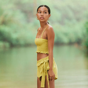 YIREH Pantai Short in Pantai Short in Turmeric - Rayon Women's Shorts (w/ Rumi Bandeau in Pantai Short in Turmeric)