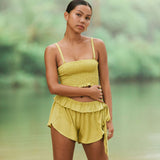 YIREH Pantai Short in Pantai Short in Turmeric - Rayon Women's Shorts (w/ Rumi Bandeau in Pantai Short in Turmeric)