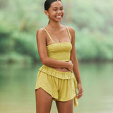 YIREH Pantai Short in Pantai Short in Turmeric - Rayon Women's Shorts (w/ Rumi Bandeau in Pantai Short in Turmeric)