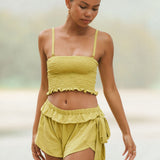 YIREH Pantai Short in Pantai Short in Turmeric - Rayon Women's Shorts (w/ Rumi Bandeau in Pantai Short in Turmeric)